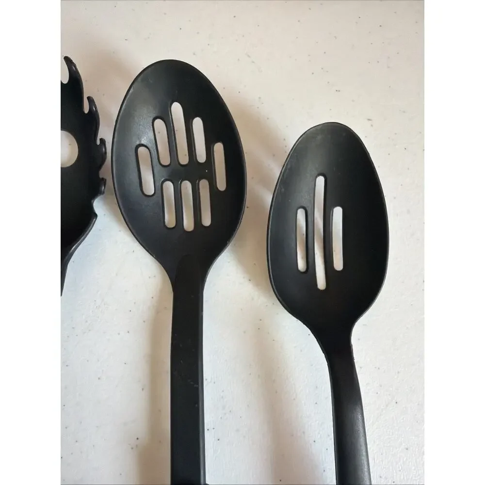 kitchen lot 4 Pc Black Nylon Plastic Utensils Spatula Spoons Ladle pasta slotted